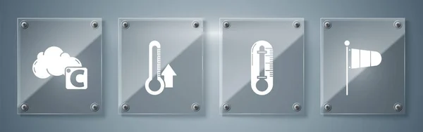 Réglez Météorologie Cône Girouette Thermomètre Thermomètre Celsius Nuage Panneaux Carrés — Image vectorielle