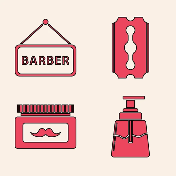 Definir Aftershave Barbearia Lâmina Barbear Creme Loção Ícone Frasco Cosmético — Vetor de Stock