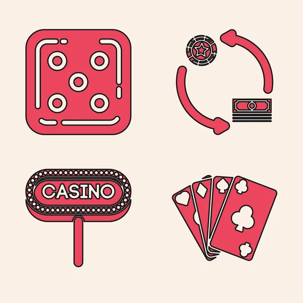 Jeu Cartes Jouer Dés Jeu Échange Jetons Casino Sur Des — Image vectorielle