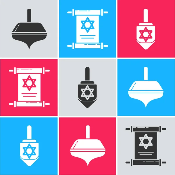 Set Hanukkah Dreidel Torah Scroll Hanukkah Dreidel Icon Vector — Stock Vector