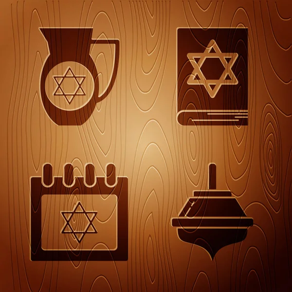 Set Hanukkah Dreidel Decanter Star David Jewish Calendar Star David — Stock Vector