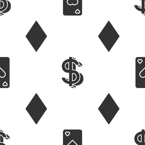 Set Spielkarte Mit Herz Symbol Dollar Symbol Und Spielkarte Mit — Stockvektor