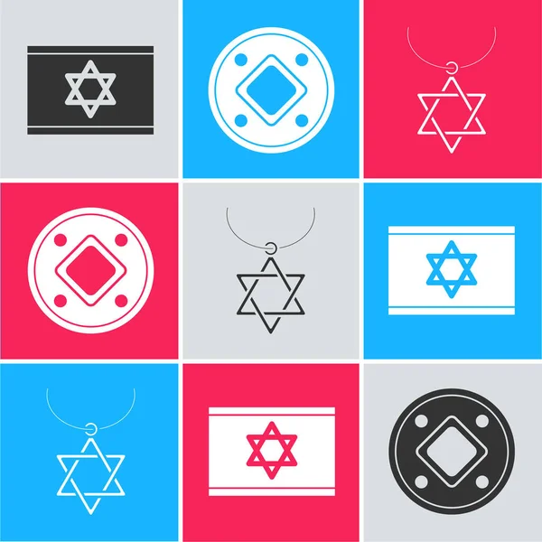 Srail Bayrağı Yahudi Parası Davud Yıldızı Kolyesini Ikona Vektör — Stok Vektör