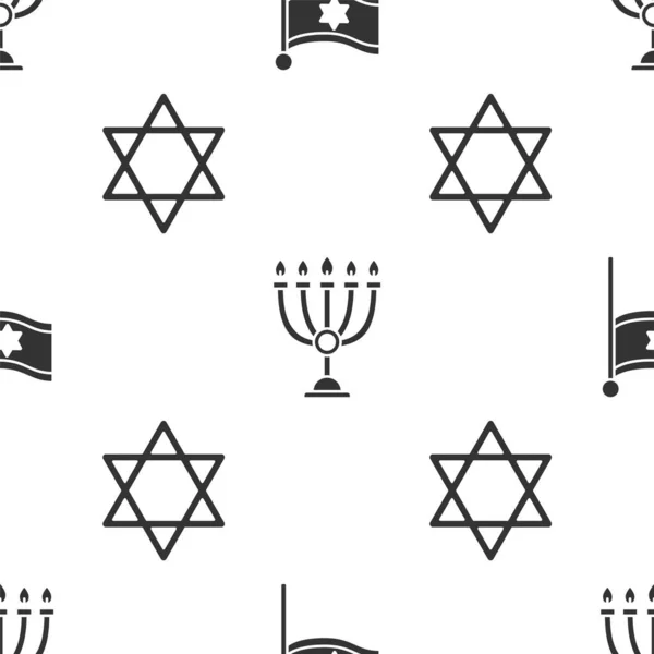 Set Flag Israel Hanukkah Menorah Star David Seamless Pattern Vector — 스톡 벡터