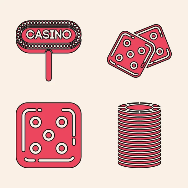 Set Casino Chips Casino Signboard Game Dobbelstenen Game Dobbelstenen Pictogram — Stockvector