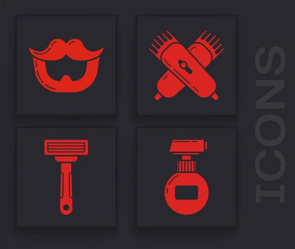 Set Crema Loción Tubo Cosmético Bigote Barba Recortador Pelo Eléctrico — Vector de stock