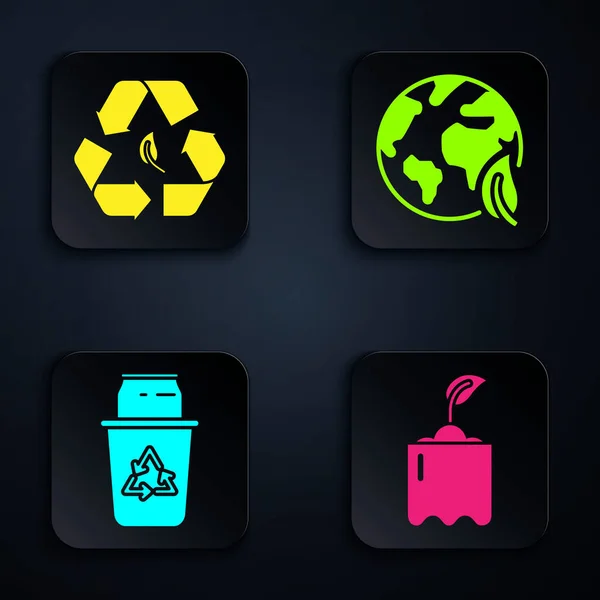 Zestaw Sprout Butelce Symbol Recyklingu Liści Kosz Śmieci Symbolem Recyklingu — Wektor stockowy