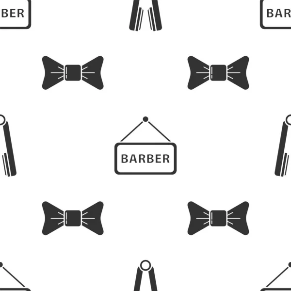 シームレスなパターンに髪 Barbershopと弓タイのためのカーリング鉄を設定します ベクトル — ストックベクタ