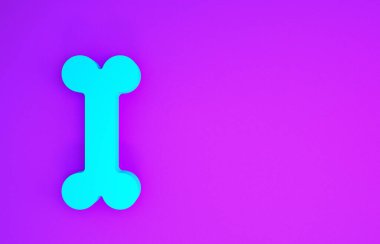 Mor arka planda izole edilmiş mavi köpek kemiği ikonu. Besin sembolü. Minimalizm kavramı. 3d illüstrasyon 3B canlandırma