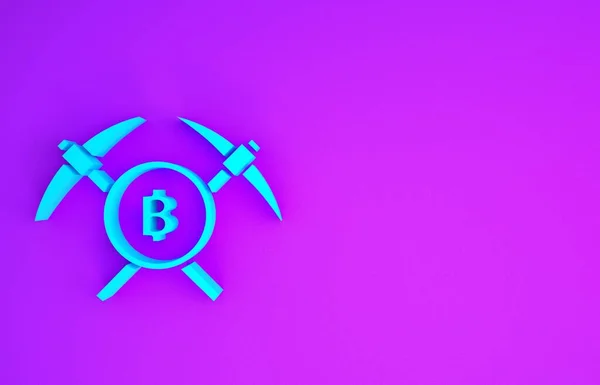 Піктограма Синього Схрещеного Піктограми Ізольована Фіолетовому Фоні Блокчейн Технології Видобуток — стокове фото