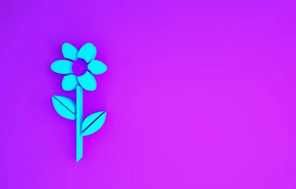 Icono Flor Azul Aislado Sobre Fondo Púrpura Concepto Minimalista Ilustración — Foto de Stock