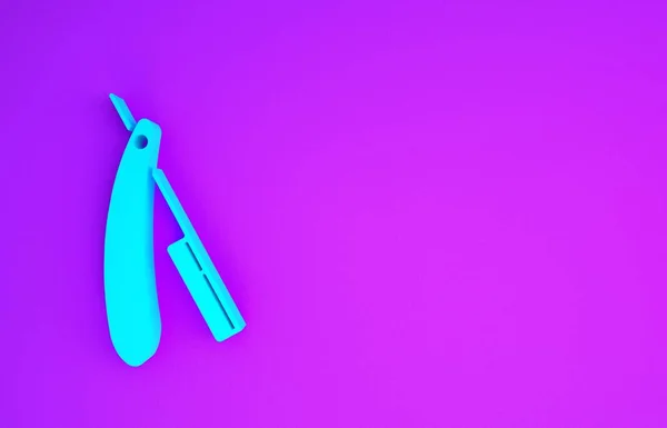 Синий Значок Бритвы Выделен Фиолетовом Фоне Символ Парикмахерской Концепция Минимализма — стоковое фото