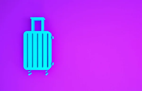 Blauwe Koffer Voor Reisicoon Geïsoleerd Paarse Achtergrond Reisbagagebord Reisbagage Icoon — Stockfoto