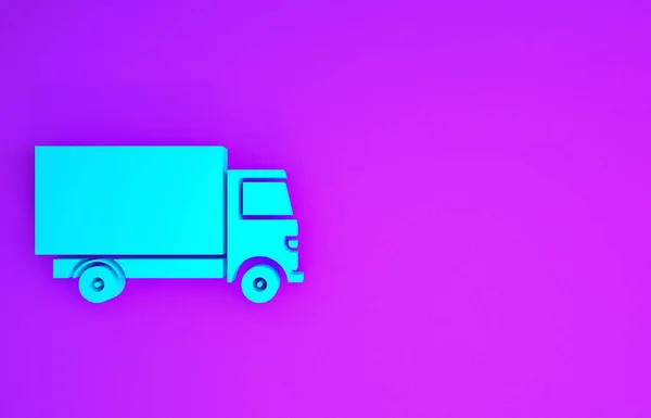 Blue Delivery cargo truck vehicle icon isolated on purple background. Minimalism concept. 3d illustration 3D render