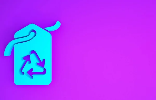 Blauer Tag Mit Recycling Symbol Auf Violettem Hintergrund Banner Etikett — Stockfoto