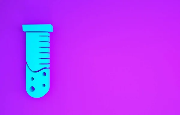 蓝色试管和瓶子化学实验室测试图标隔离在紫色背景 实验室玻璃器皿标志 最低纲领的概念 3D渲染3D插图 — 图库照片