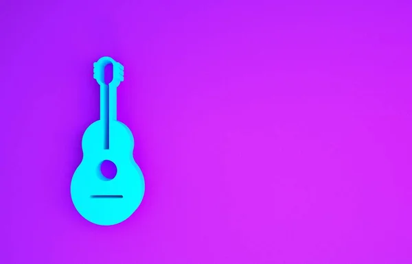 蓝色吉他图标孤立在紫色背景 声吉他 弦乐乐器 最低纲领的概念 3D说明3D — 图库照片