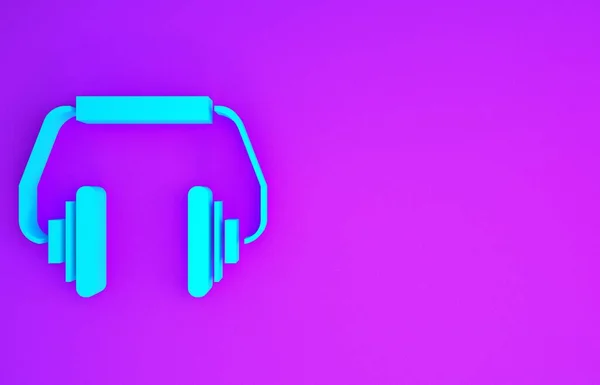 Блакитні Навушники Ізольовані Фіолетовому Фоні Навушники Концепція Прослуховування Музики Сервісу — стокове фото