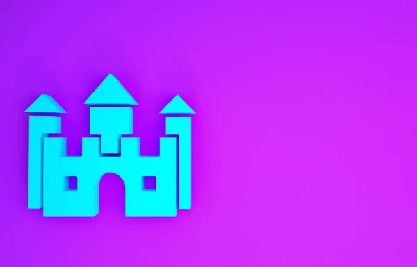 Blue Castle Icon Isolated Purple Background Minimalism Concept Illustration Render — Stock Photo, Image