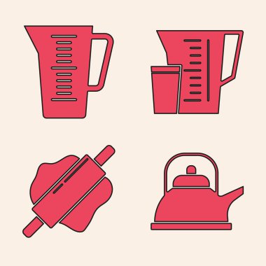 Kettle 'ı sapı, ölçü kabı, ölçü kabı ve yuvarlanan iğne simgesiyle ayarla. Vektör