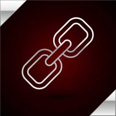 Gümüş çizgili zincir halka simgesi koyu kırmızı arkaplanda izole edildi. Bağlantı bekar. Hiper bağlantı zinciri sembolü. Vektör İllüstrasyonu