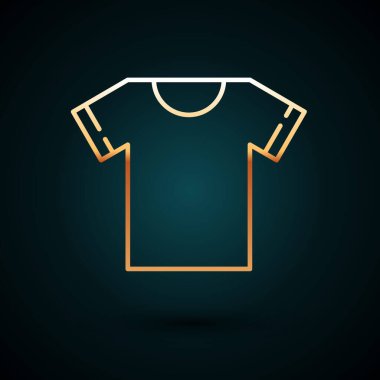 Altın çizgili tişört ikonu koyu mavi arkaplanda izole edilmiş. Vektör İllüstrasyonu