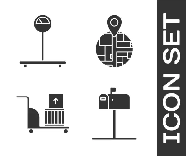 Establecer Buzón Abierto Escala Camioneta Eléctrica Cajas Marcador Posición Mapa — Archivo Imágenes Vectoriales