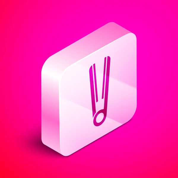 Isometric Curling Iron Hair Icon Isolated Pink Background Hair Straightener — Stock Vector