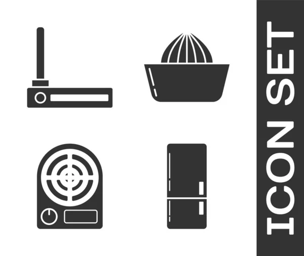 Set Koelkast Router Signaal Elektrische Kachel Citrusvruchten Sapcentrifuge Pictogram Vector — Stockvector