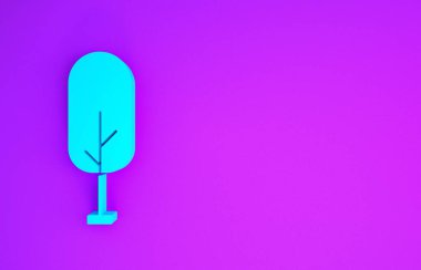 Mavi Ağaç simgesi mor arkaplanda izole edilmiş. Orman sembolü. Minimalizm kavramı. 3d illüstrasyon 3B canlandırma