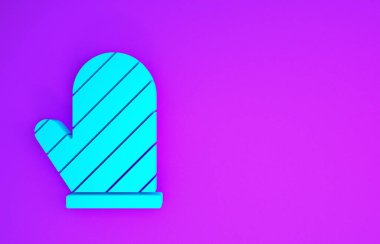 Mavi fırın eldiveni simgesi mor arkaplanda izole edilmiş. Mutfak tutacağı işareti. Yemek eldiveni. Minimalizm kavramı. 3d illüstrasyon 3B canlandırma