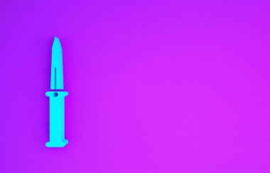 Mavi Bıçak simgesi mor arkaplanda izole edilmiş. Ordu bıçağı. Minimalizm kavramı. 3d illüstrasyon 3B canlandırma