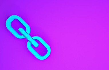 Mavi zincir bağlantısı simgesi mor arkaplanda izole edildi. Bağlantı bekar. Minimalizm kavramı. 3d illüstrasyon 3B canlandırma