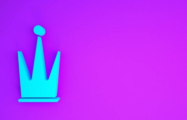 Mavi Crown simgesi mor arkaplanda izole edilmiş. Minimalizm kavramı. 3d illüstrasyon 3B canlandırma