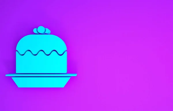Blue Cake icon isolated on purple background. Happy Birthday. Minimalism concept. 3d illustration 3D render