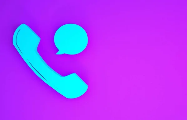 青の電話機と音声バブルのアイコンは 紫色の背景に隔離されたチャット 電話のサインだ 最小限の概念 3Dイラスト3Dレンダリング — ストック写真