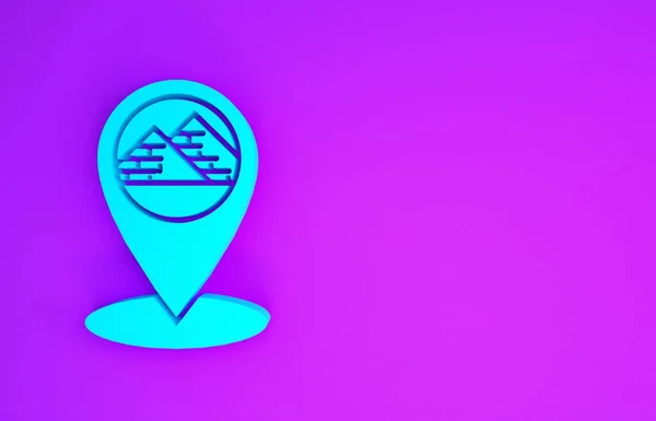 紫色の背景に隔離されたエジプトのピラミッドアイコンと青の地図ポインタ 最小限の概念 3Dイラスト3Dレンダリング — ストック写真