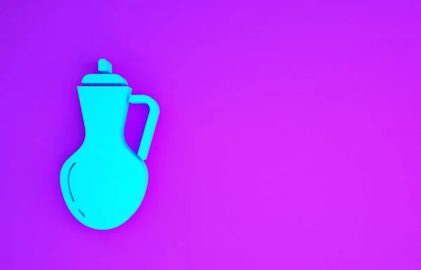 紫色の背景に分離されたオリーブオイルのアイコンのブルーボトル オリーブオイルのアイコンでジャグ 最小限の概念 3Dイラスト3Dレンダリング — ストック写真