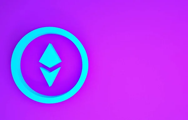 Голубая Криптовалютная Монета Ethereum Eth Значок Изолирован Фиолетовом Фоне Символ — стоковое фото