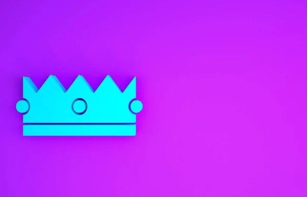 Ikona Blue Crown Odizolowana Fioletowym Tle Koncepcja Minimalizmu Ilustracja Renderowania — Zdjęcie stockowe