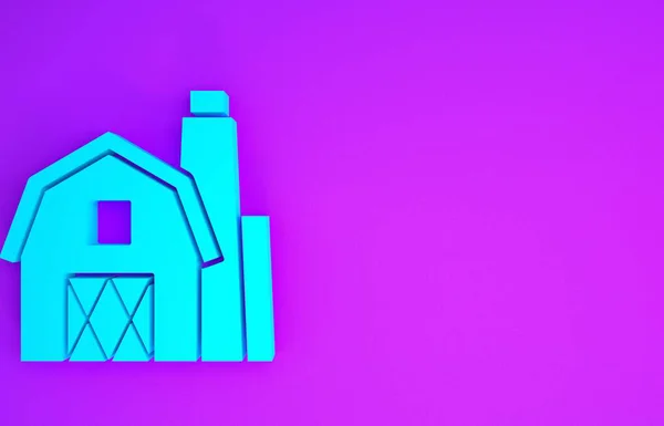 Иконка Концепции Blue Farm House Выделена Фиолетовом Фоне Сельский Пейзаж — стоковое фото