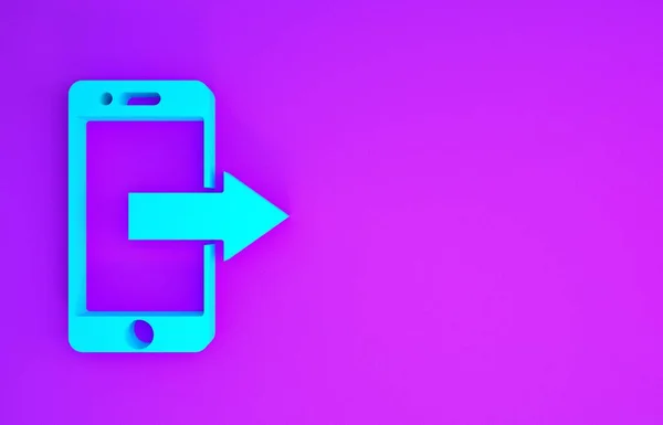 Blue Smartphone, mobile phone icon isolated on purple background. Minimalism concept. 3d illustration 3D render
