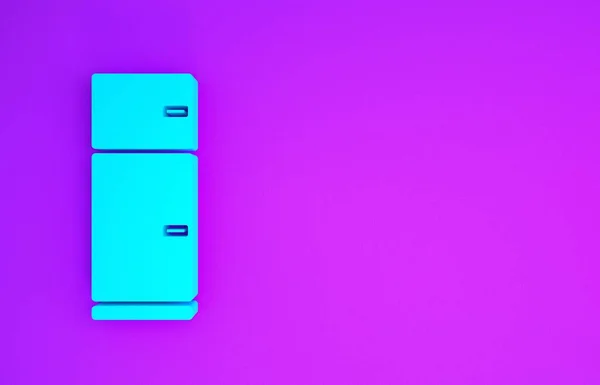 Icono Del Refrigerador Azul Aislado Sobre Fondo Púrpura Refrigerador Congelador — Foto de Stock