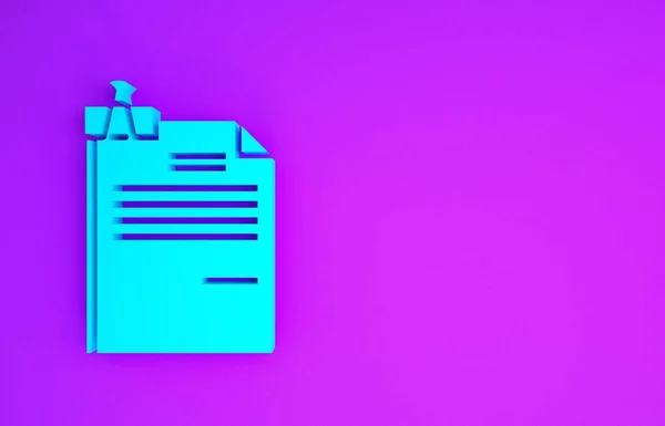 青色のファイルドキュメントと結合クリップアイコンが紫色の背景に分離されています チェックリストのアイコン ビジネスコンセプト 最小限の概念 3Dイラスト3Dレンダリング — ストック写真