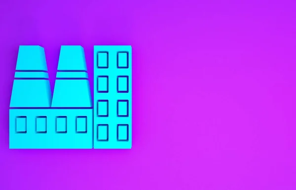 青い発電所の工場と紫色の背景に隔離された工場のアイコン エネルギー産業の概念 最小限の概念 3Dイラスト3Dレンダリング — ストック写真