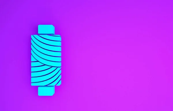 Синя Швейна Нитка Піктограмі Котушки Ізольована Фіолетовому Фоні Пряжа Гойдається — стокове фото