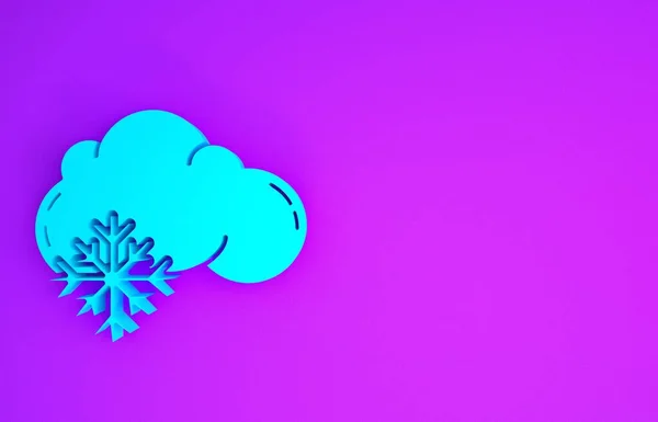 紫の背景に雪のアイコンが隔離されたブルークラウド 雪の結晶で雲 シングルウェザーアイコン 雪のサインだ 最小限の概念 3Dイラスト3Dレンダリング — ストック写真