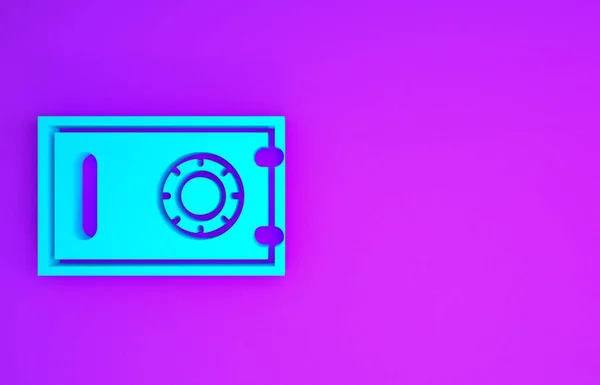 Blue Safe icon isolated on purple background. The door safe a bank vault with a combination lock. Reliable Data Protection. Minimalism concept. 3d illustration 3D render