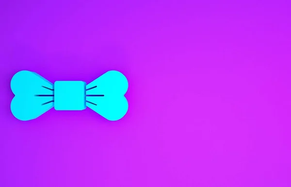 紫色の背景に隔離された青の蝶ネクタイアイコン 最小限の概念 3Dイラスト3Dレンダリング — ストック写真