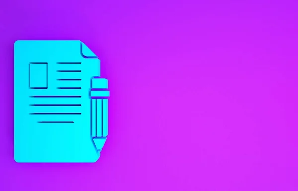 Синій Іспит Лист Олівець Гумкою Ізольовані Фіолетовому Фоні Тестовий Папір — стокове фото